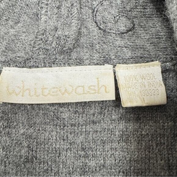 Vintage Whitewash Grey Wool Embroidered Duster Cardigan Sweater Womens L Boho - Picture 5 of 10